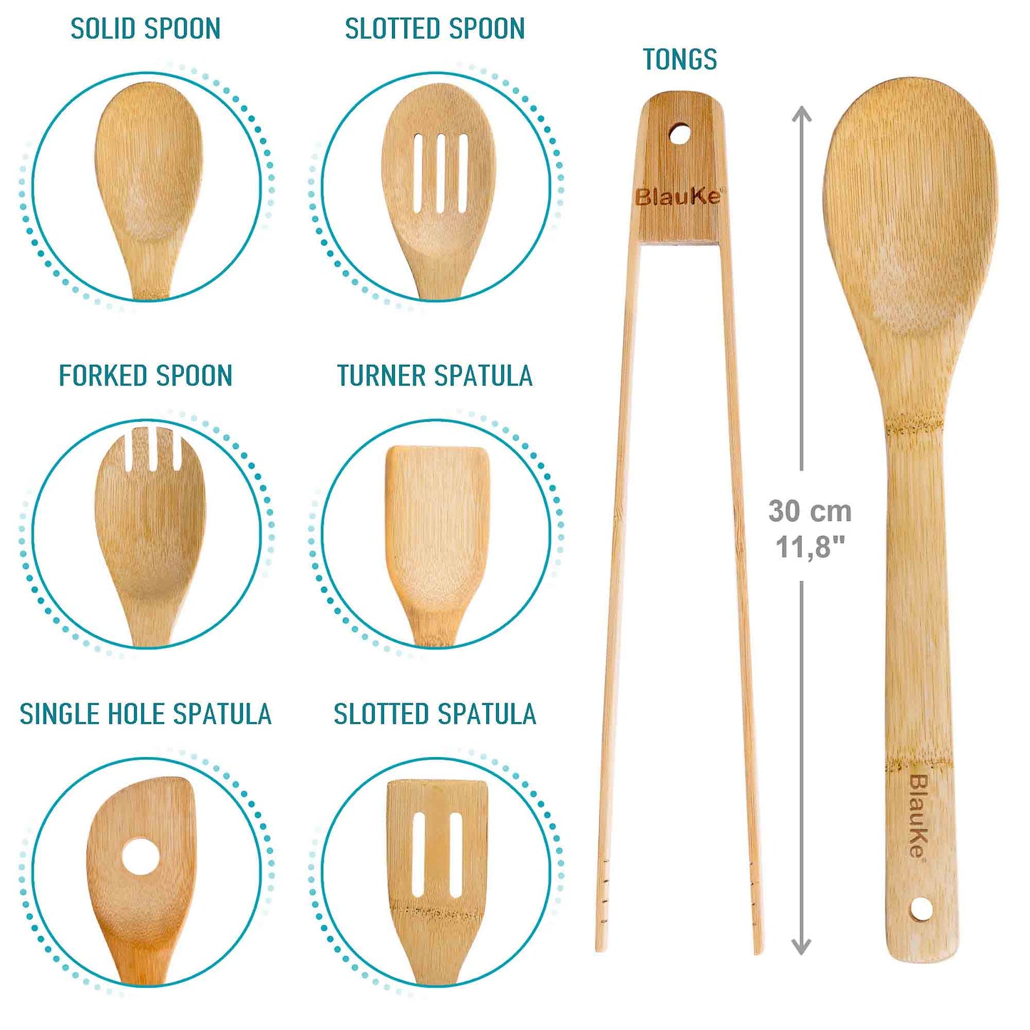 Bamboo Wood Spoons for Cooking 7-Pack - Bamboo Kitchen Utensils Set