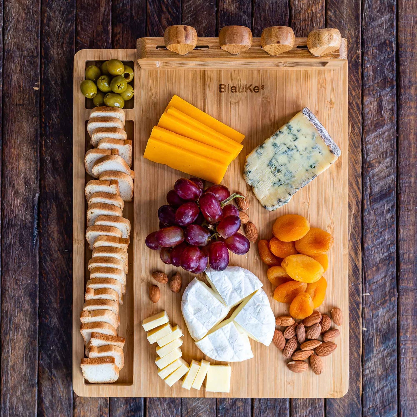 Bamboo Cheese Board and Knife Set - 14x11 inch