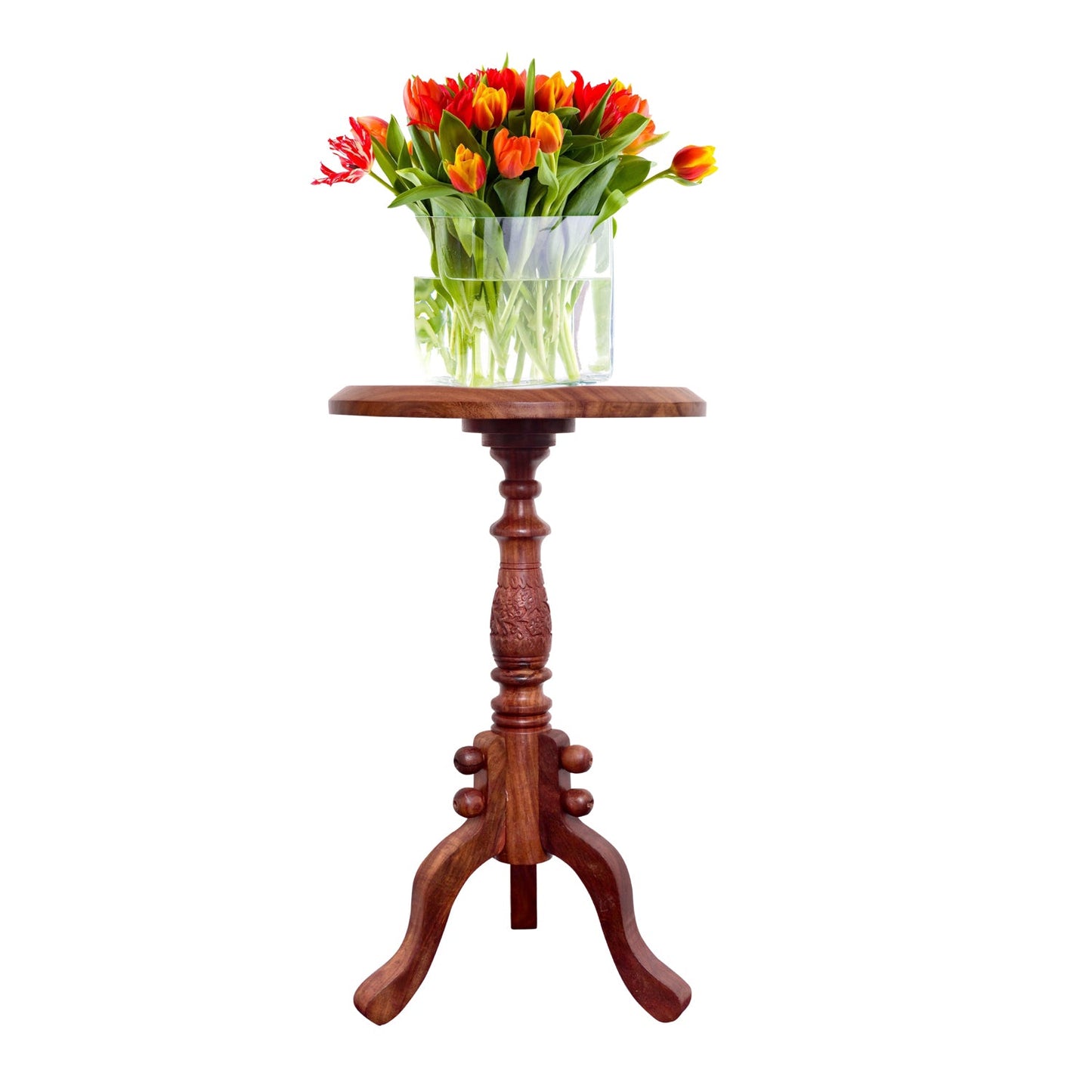 Sheesham Wood Table with Handcrafted Leaf Design