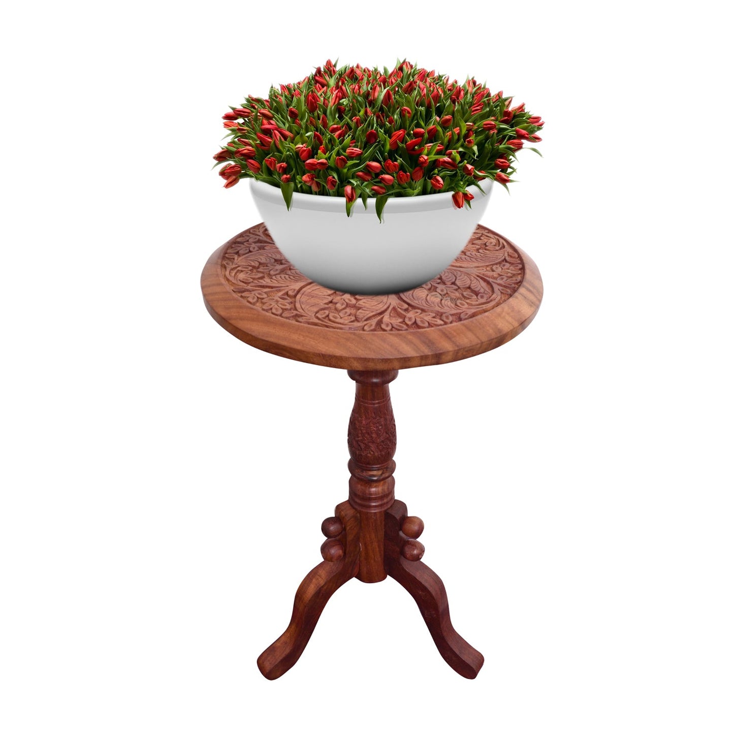 Sheesham Wood Table with Handcrafted Leaf Design