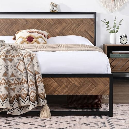 Full (Double) Size Modern Platform Bed Frame w/ Wood Headboard
