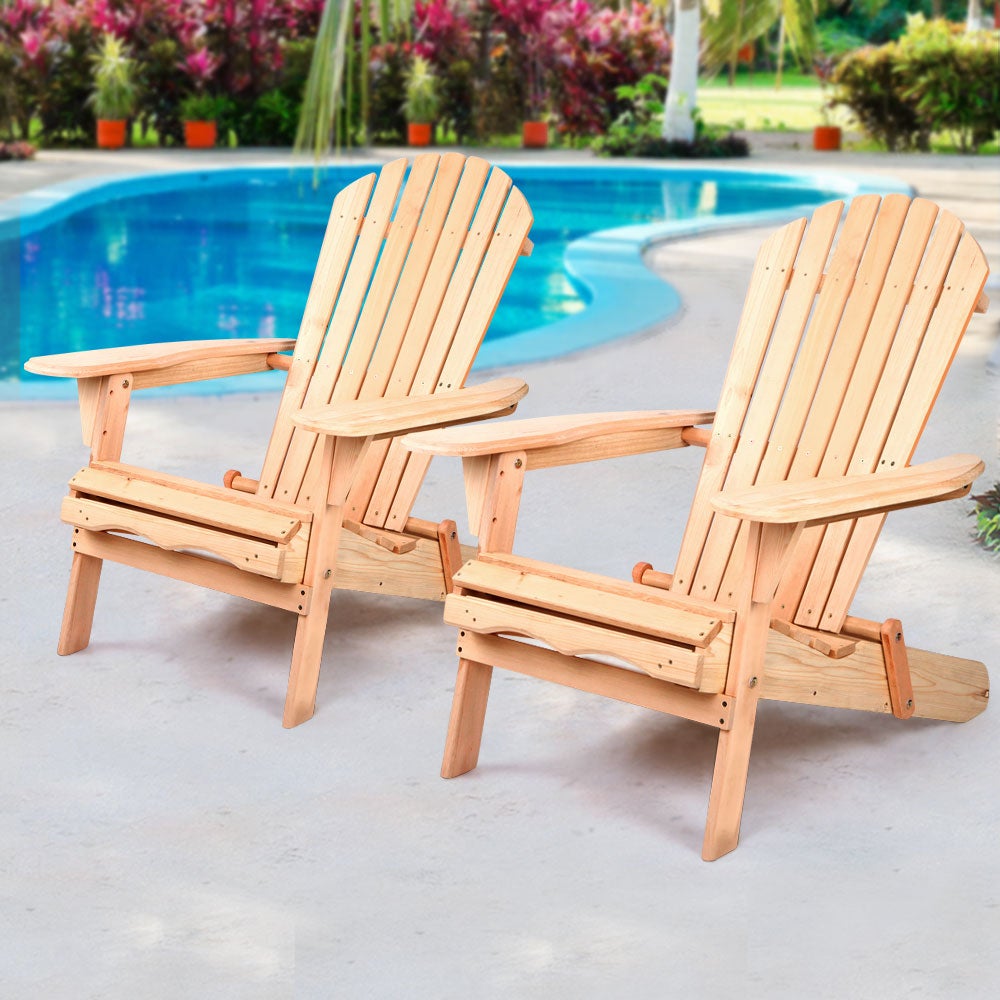 Fir Wood Outdoor Patio Chairs - Set of 2