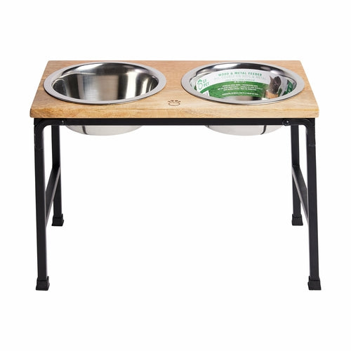 Mango Wood & Metal Elevated Pet Feeder