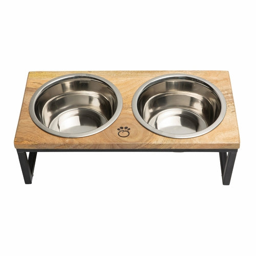 Mango Wood & Metal Elevated Pet Feeder