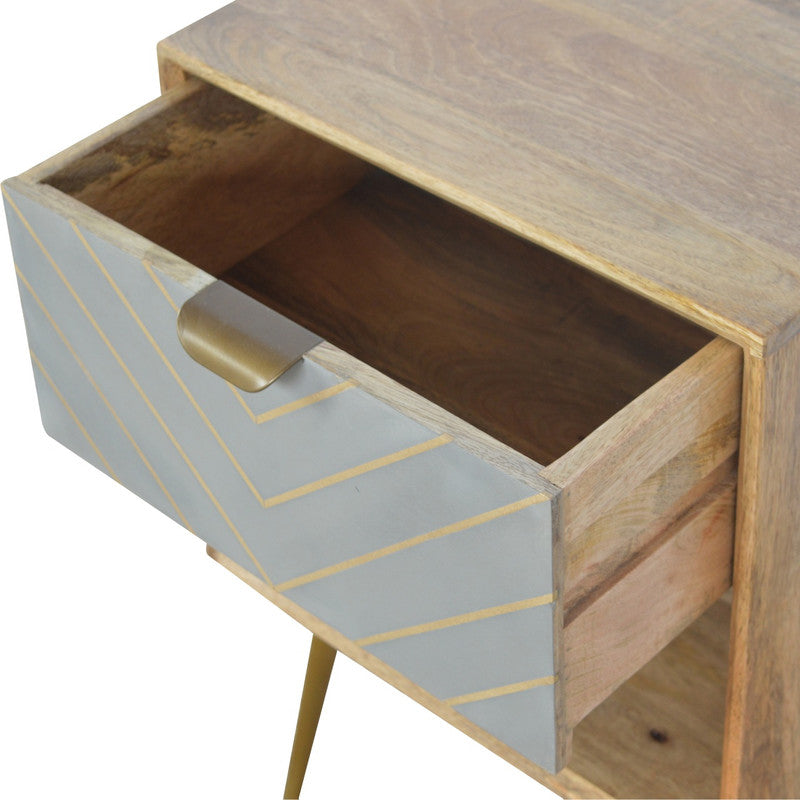 Sleek Mango Wood Nightstand with Brass Inlay