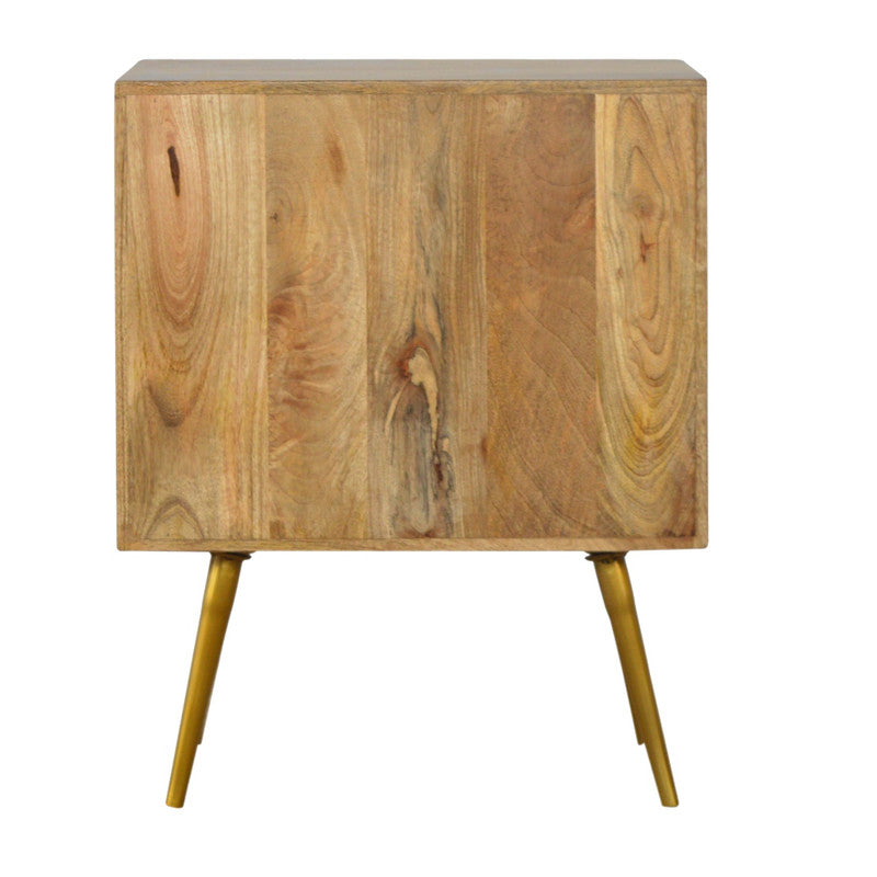 Sleek Mango Wood Nightstand with Brass Inlay