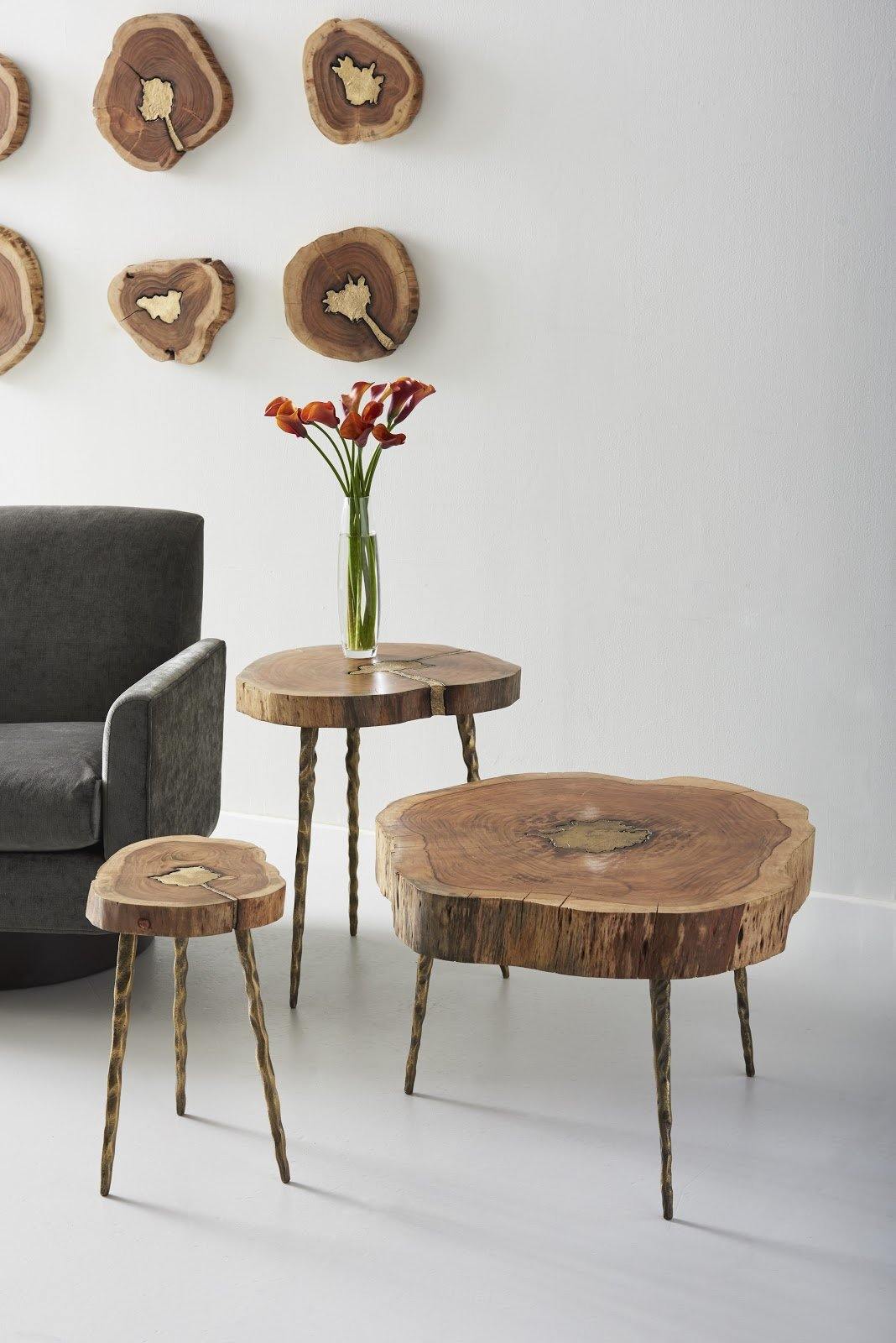 Solid Wood Molten Coffee Table with Brass Finish