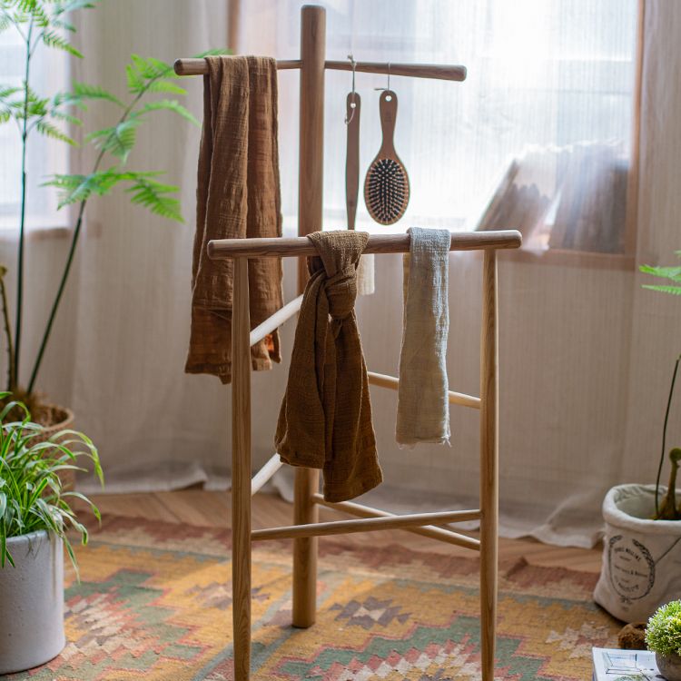 Ash Wood Freestanding Towel Rack