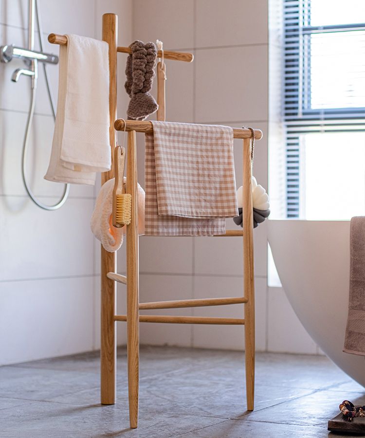 Ash Wood Freestanding Towel Rack