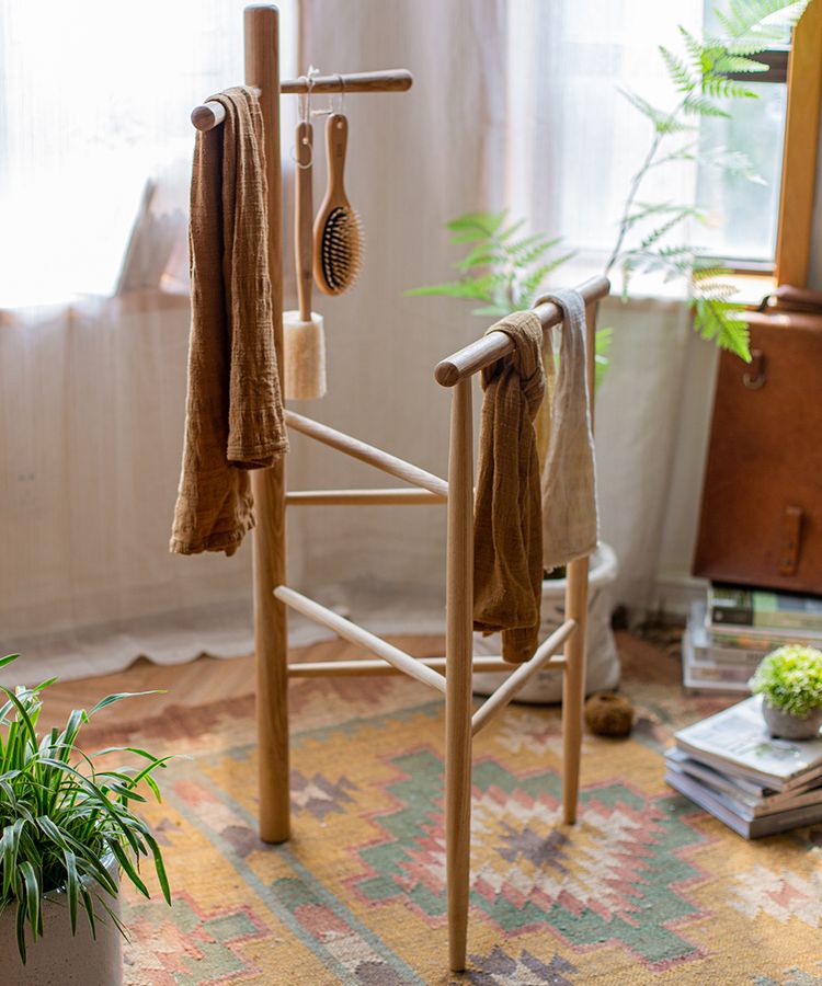 Ash Wood Freestanding Towel Rack