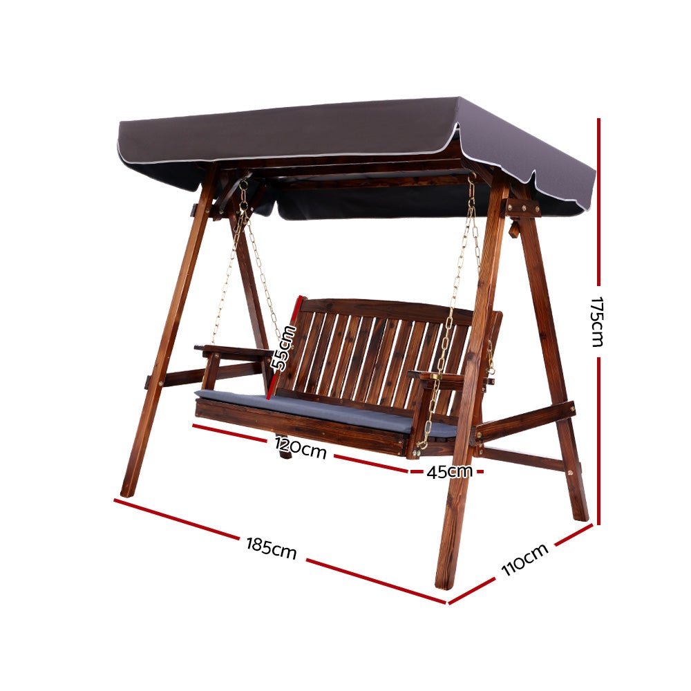 Natural Fir Wood Swing Bench With Canopy