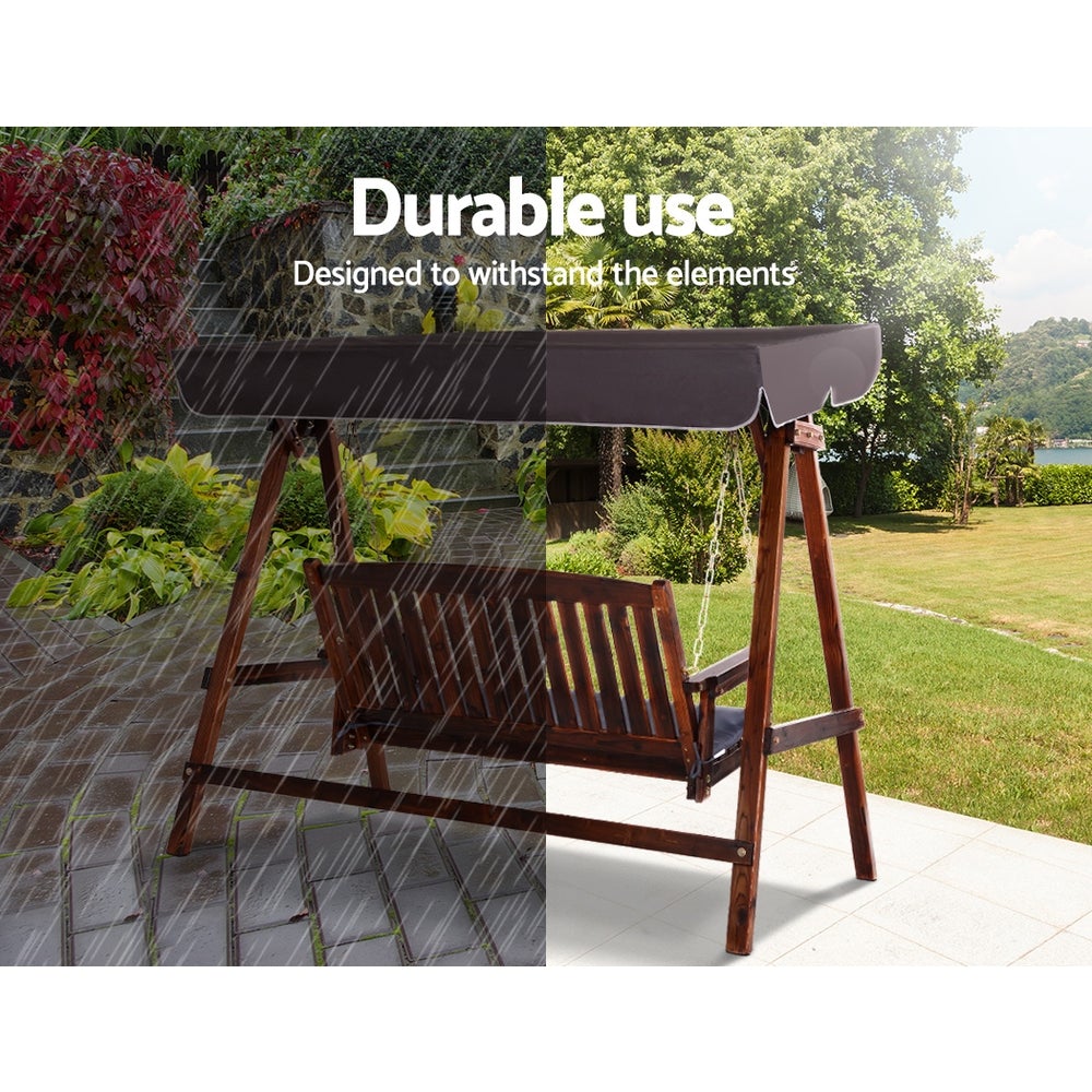 Natural Fir Wood Swing Bench With Canopy