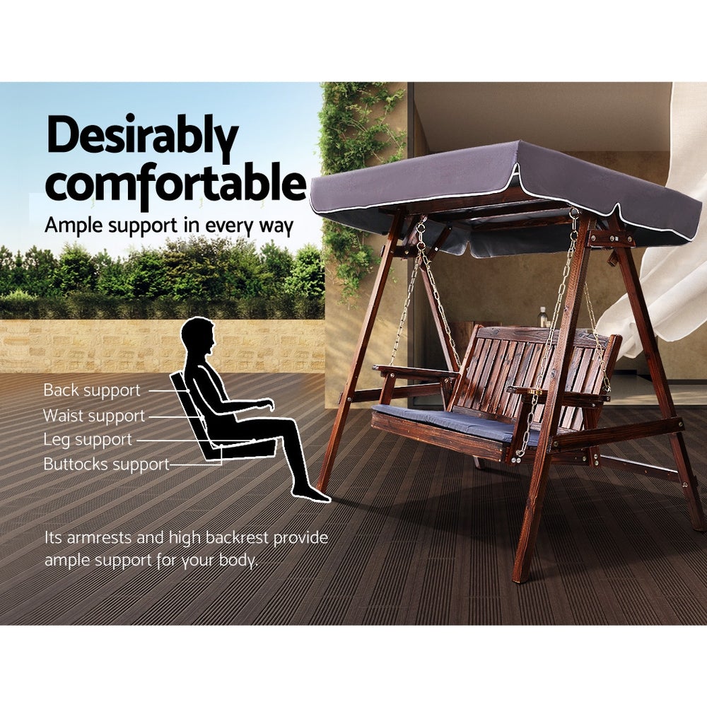 Natural Fir Wood Swing Bench With Canopy