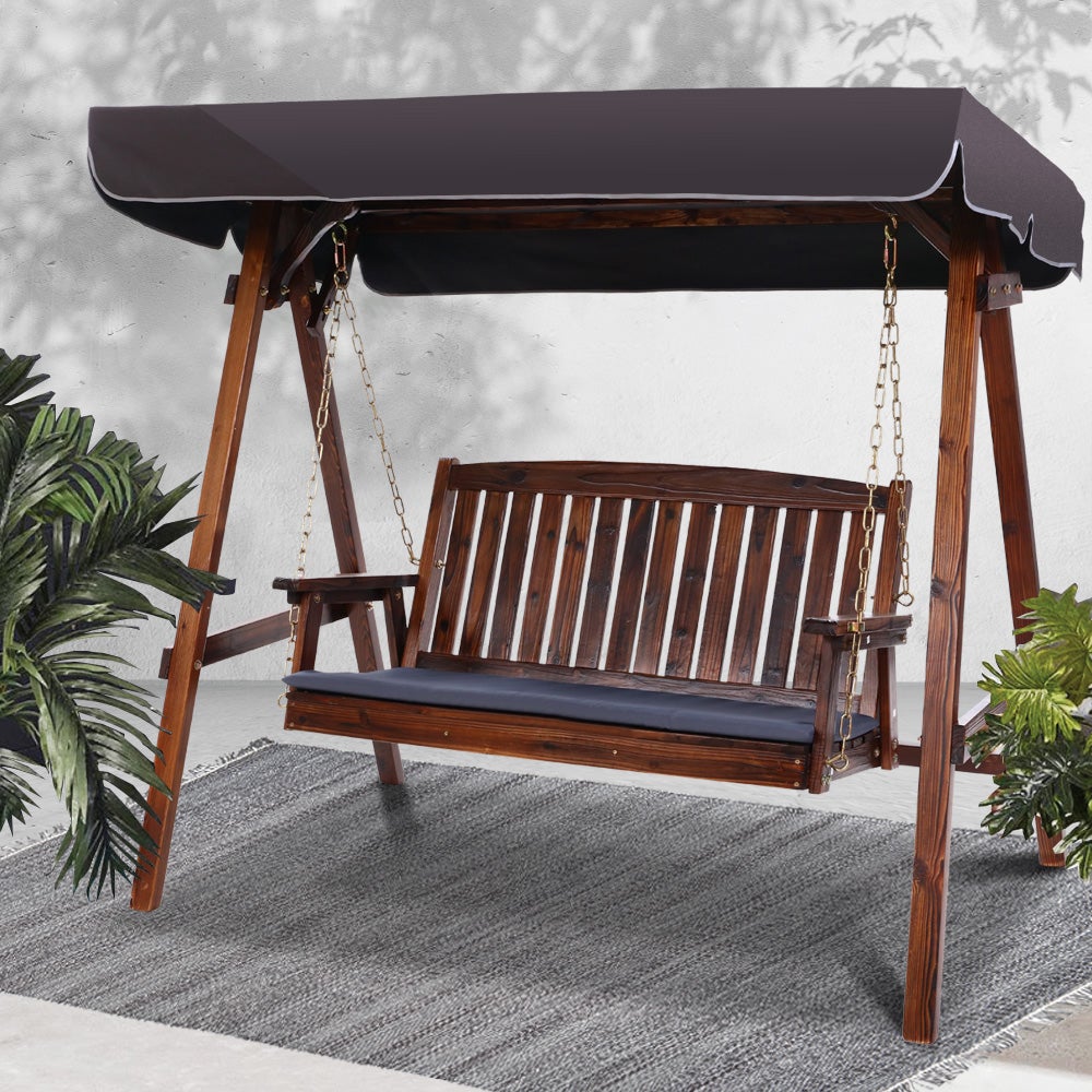 Natural Fir Wood Swing Bench With Canopy