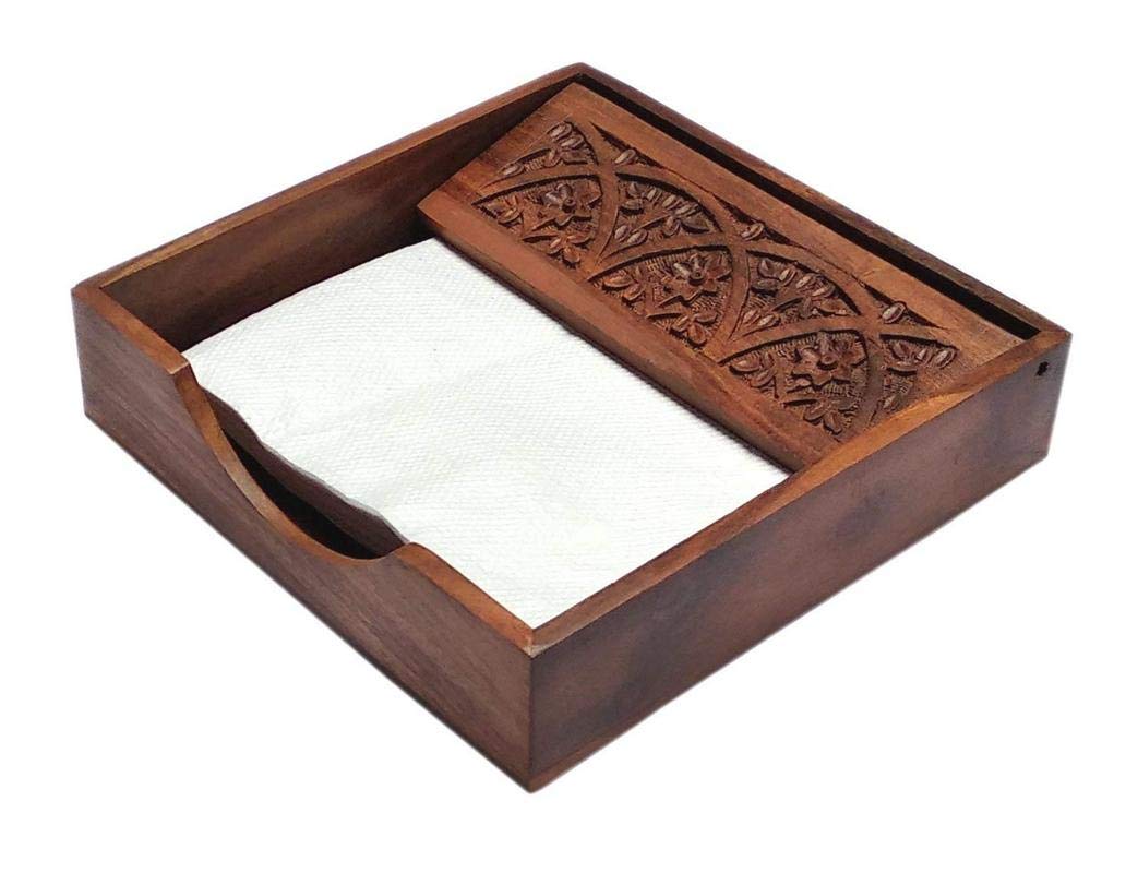 Hand Carved Rosewood Wooden Tissue Paper Rack Napkin Holder
