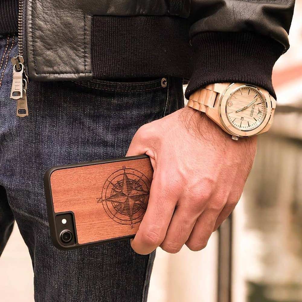 Mahogany Wood Compass Phone Case