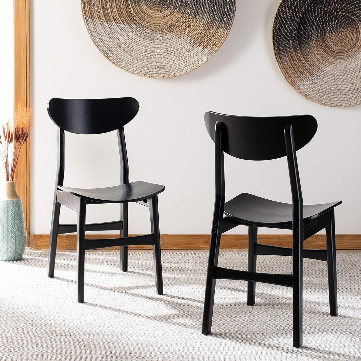 Retro Wooden Black Dining Chair - Set of 2