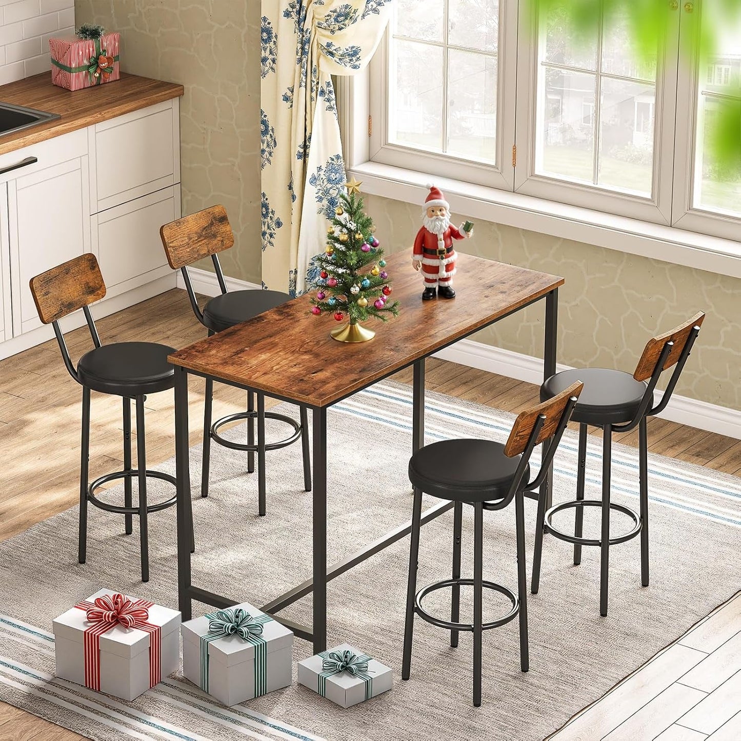 Upholstered Wooden Bar Stools - Set of 2