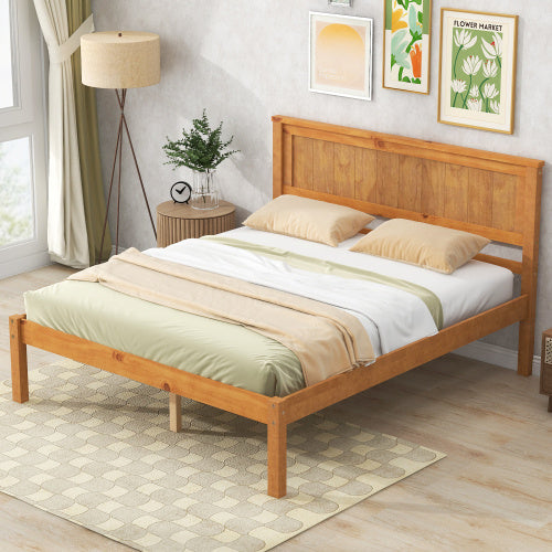 Double Bed Frame With Headboard & Wood Slat Support