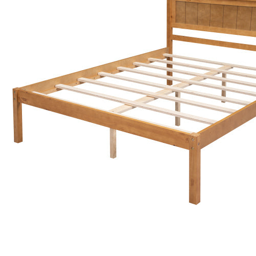 Double Bed Frame With Headboard & Wood Slat Support