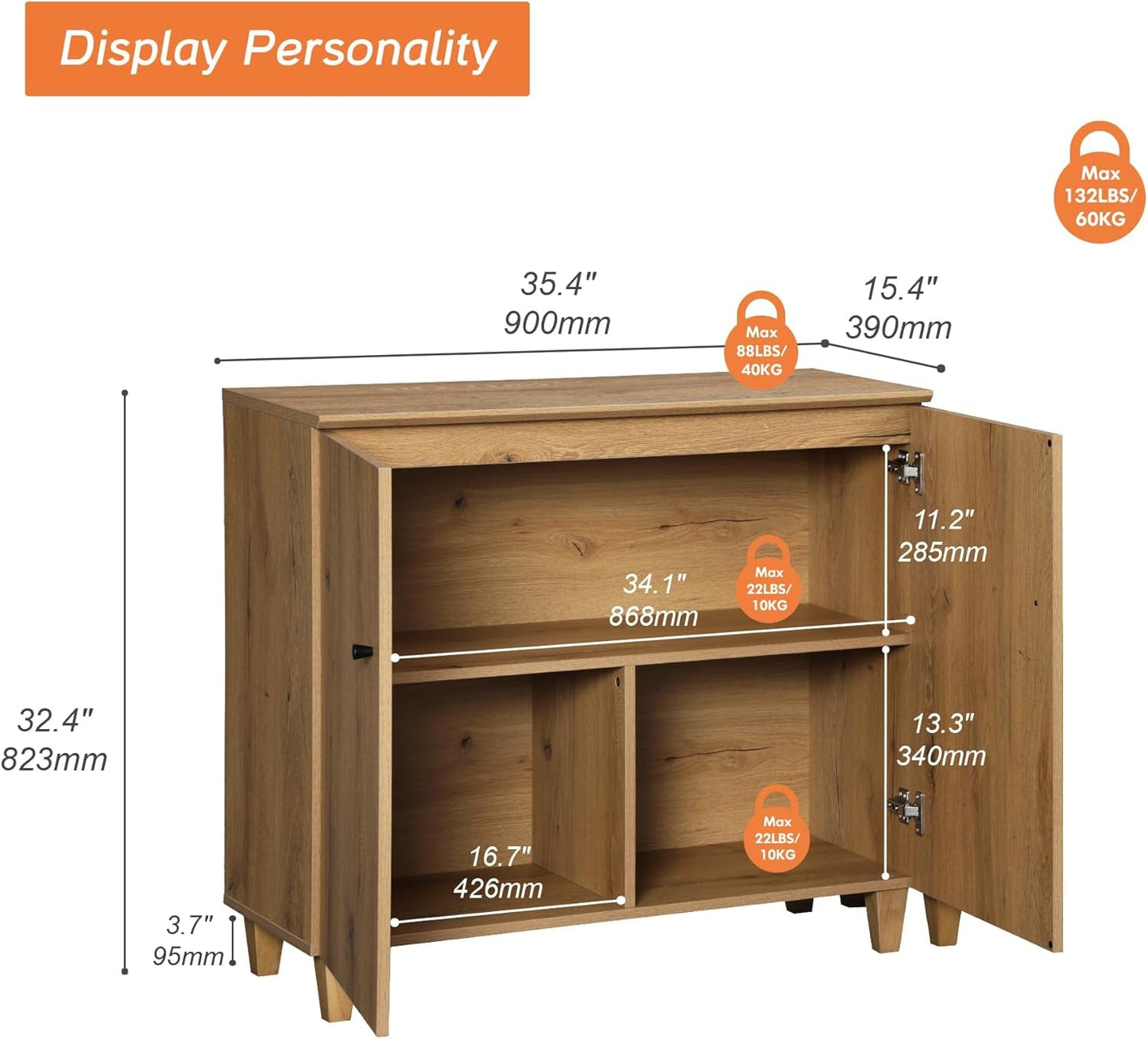 Modern Oak Brown 35" Sideboard