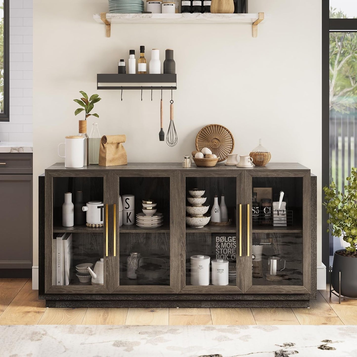 Elegant Modern Wood Glass-Buffet-Sideboard