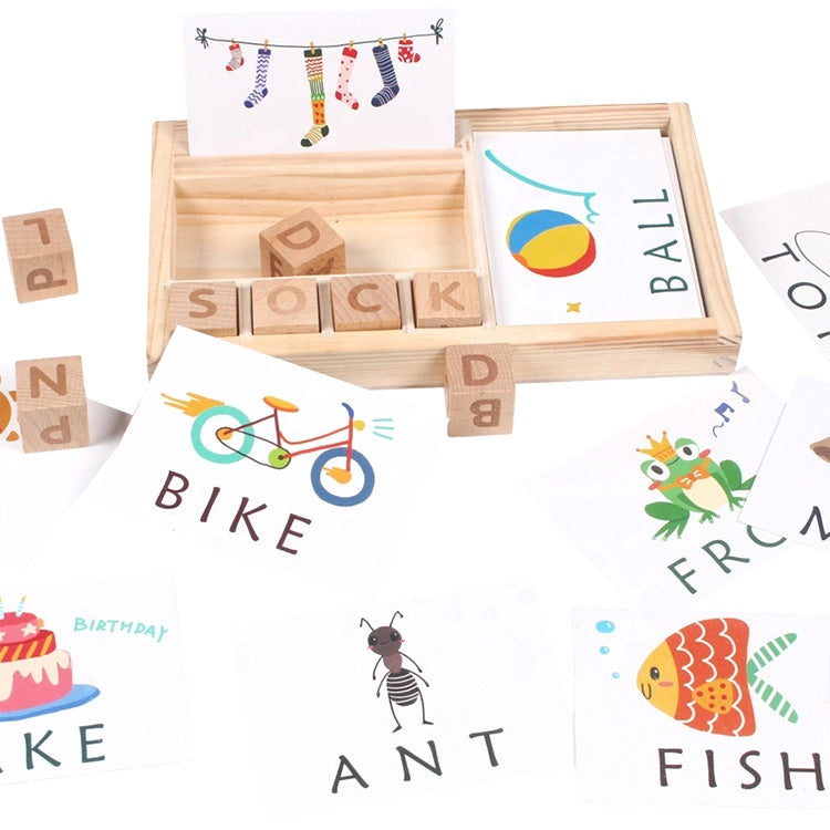 Wooden Alphabet Blocks & Flash Cards Kit