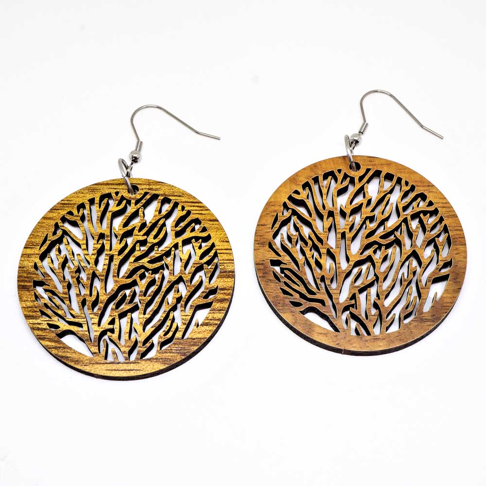 925 Sterling Koa Wood Abalone Hook Earring