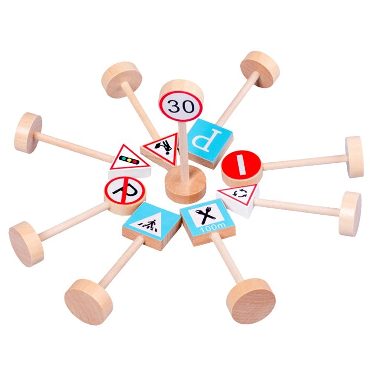 15 Piece Wooden Road Traffic Signs for Kids