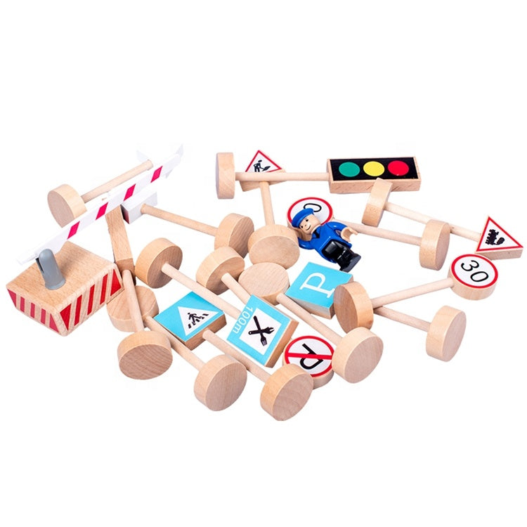 15 Piece Wooden Road Traffic Signs for Kids