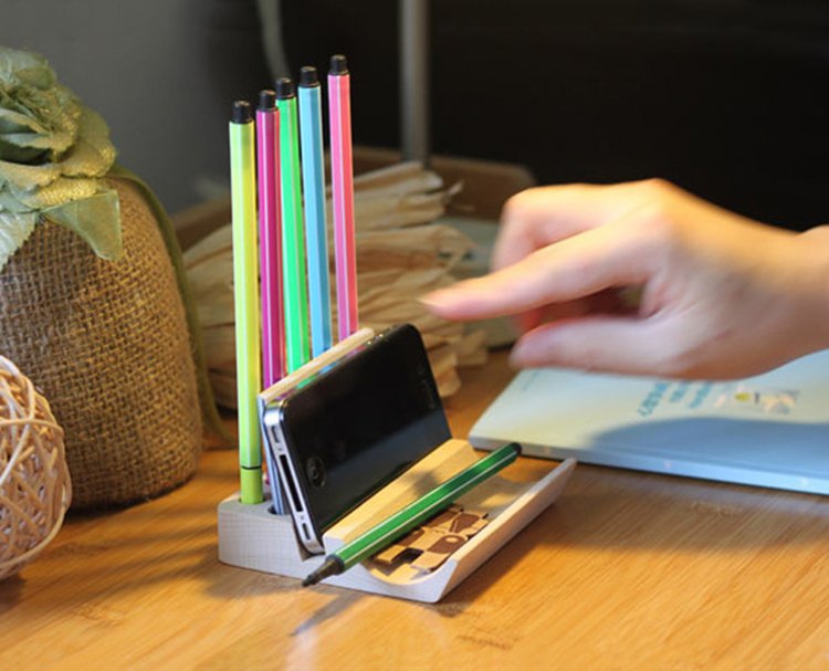 Natural Wood Multi-Device Holder
