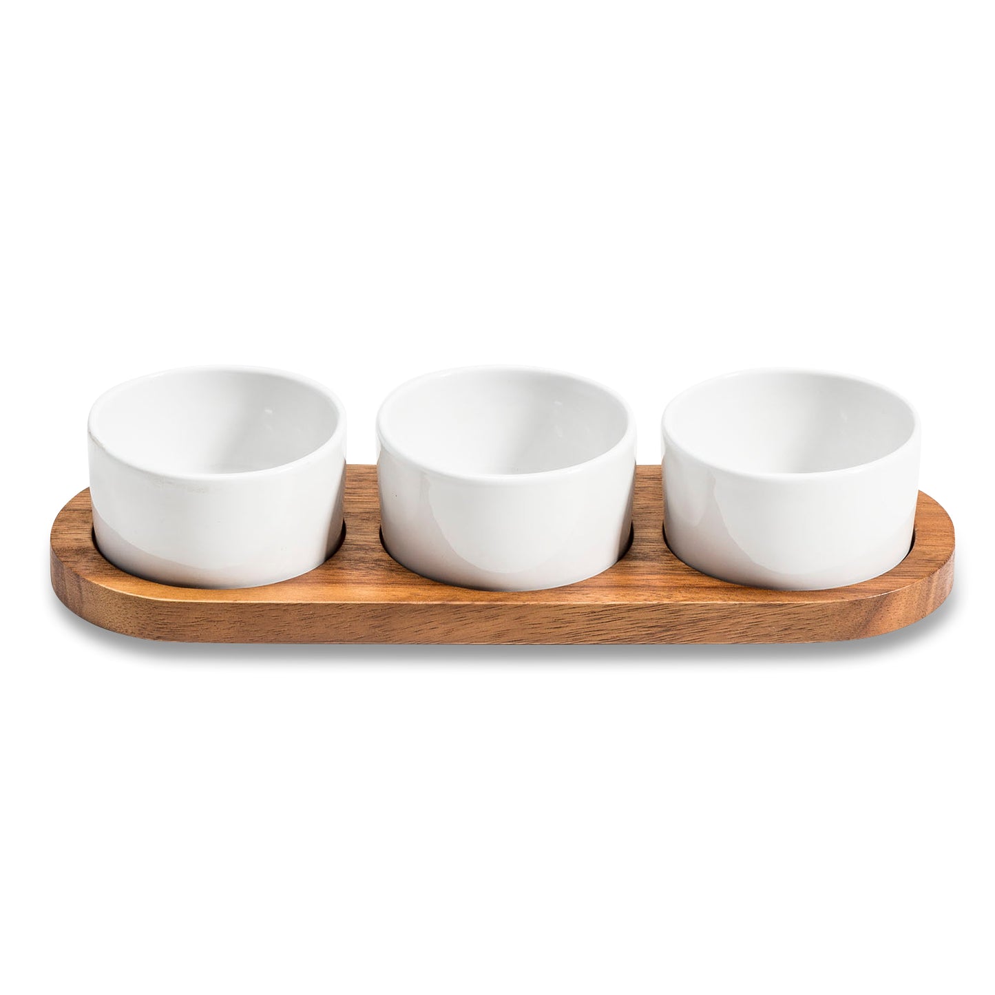 Ceramic & Acacia Wood Condiment Set on Acacia Wood Base