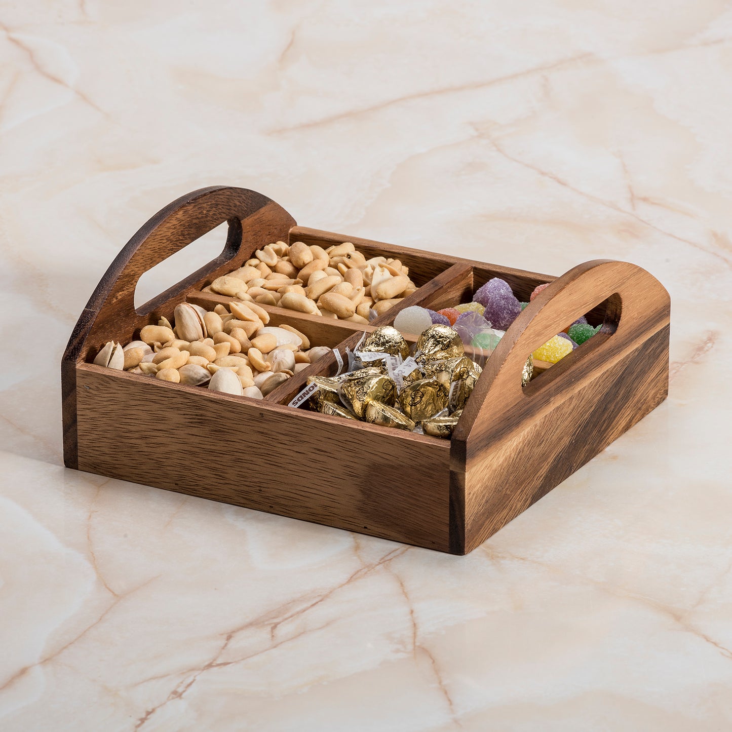 Acacia Wood Four Compartment Snack Tray