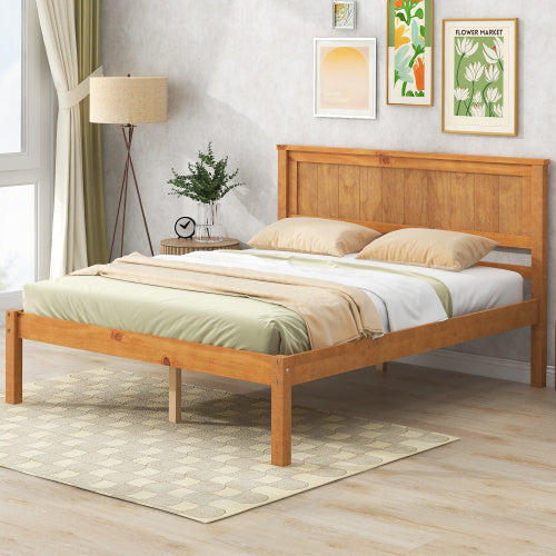 Double Bed Frame With Headboard & Wood Slat Support