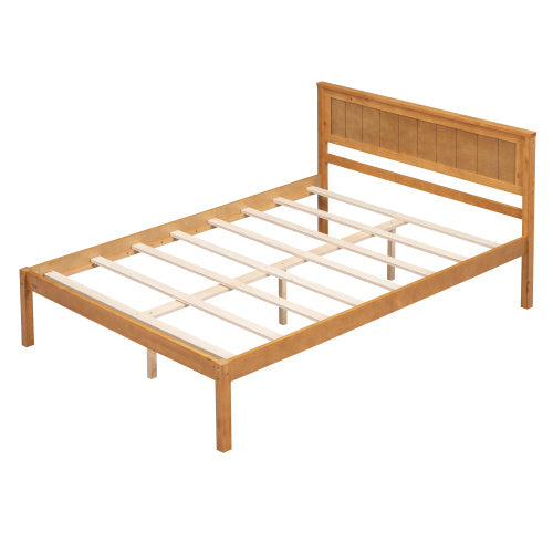 Double Bed Frame With Headboard & Wood Slat Support