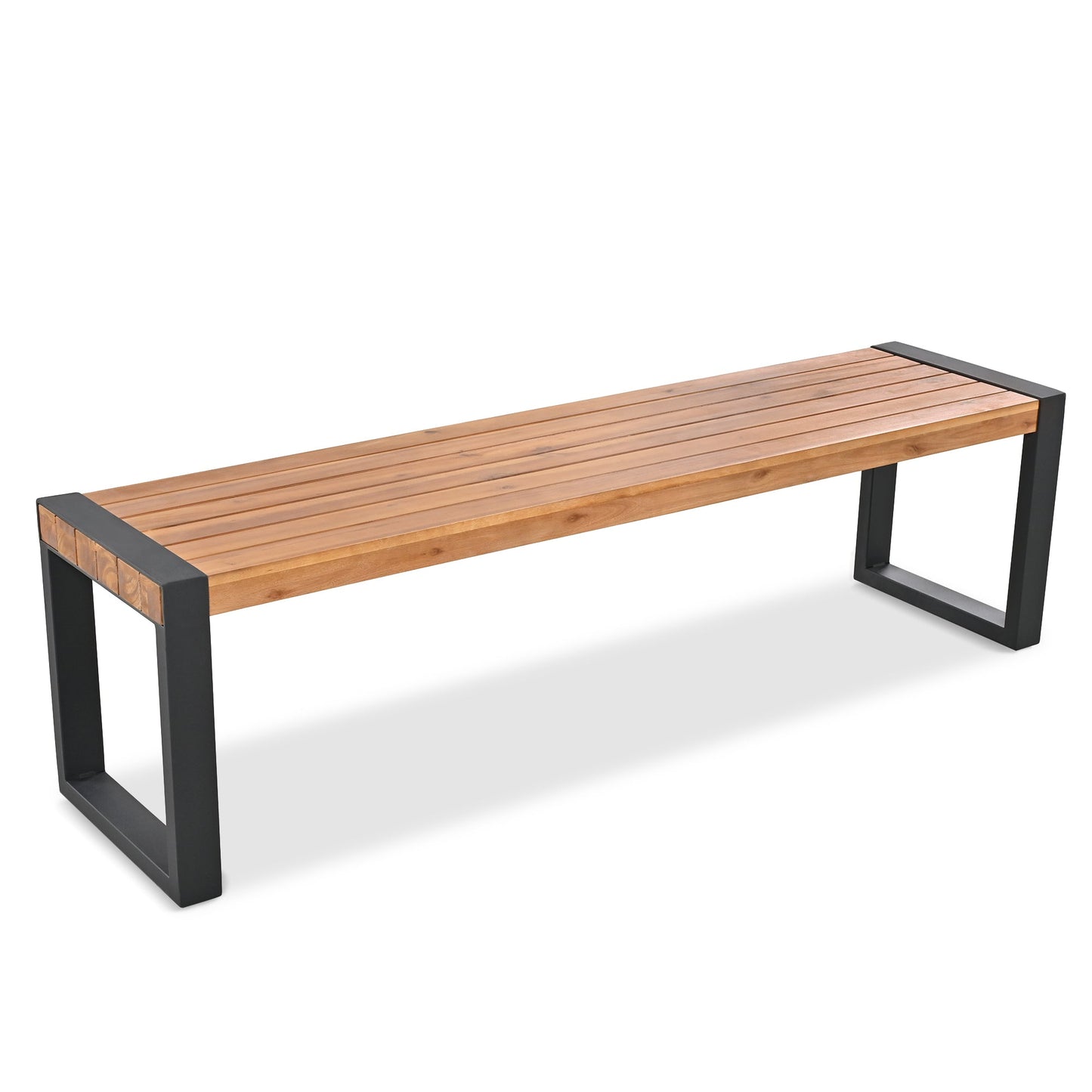 Acacia Wood Three Piece Outdoor Dining Table With Two Benches