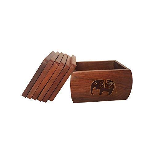 Sheesham Wood Black Elephant Wooden Tea Coaster Set