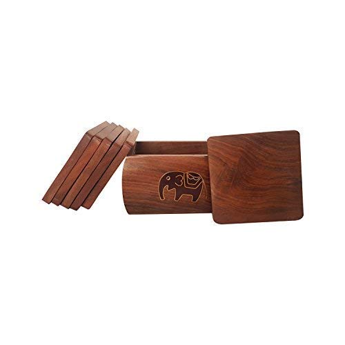 Sheesham Wood Black Elephant Wooden Tea Coaster Set