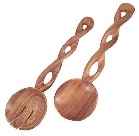 Handcrafted Olive Wood Traditional Twisted Salad Spoons