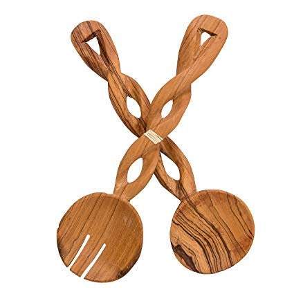 Handcrafted Olive Wood Traditional Twisted Salad Spoons