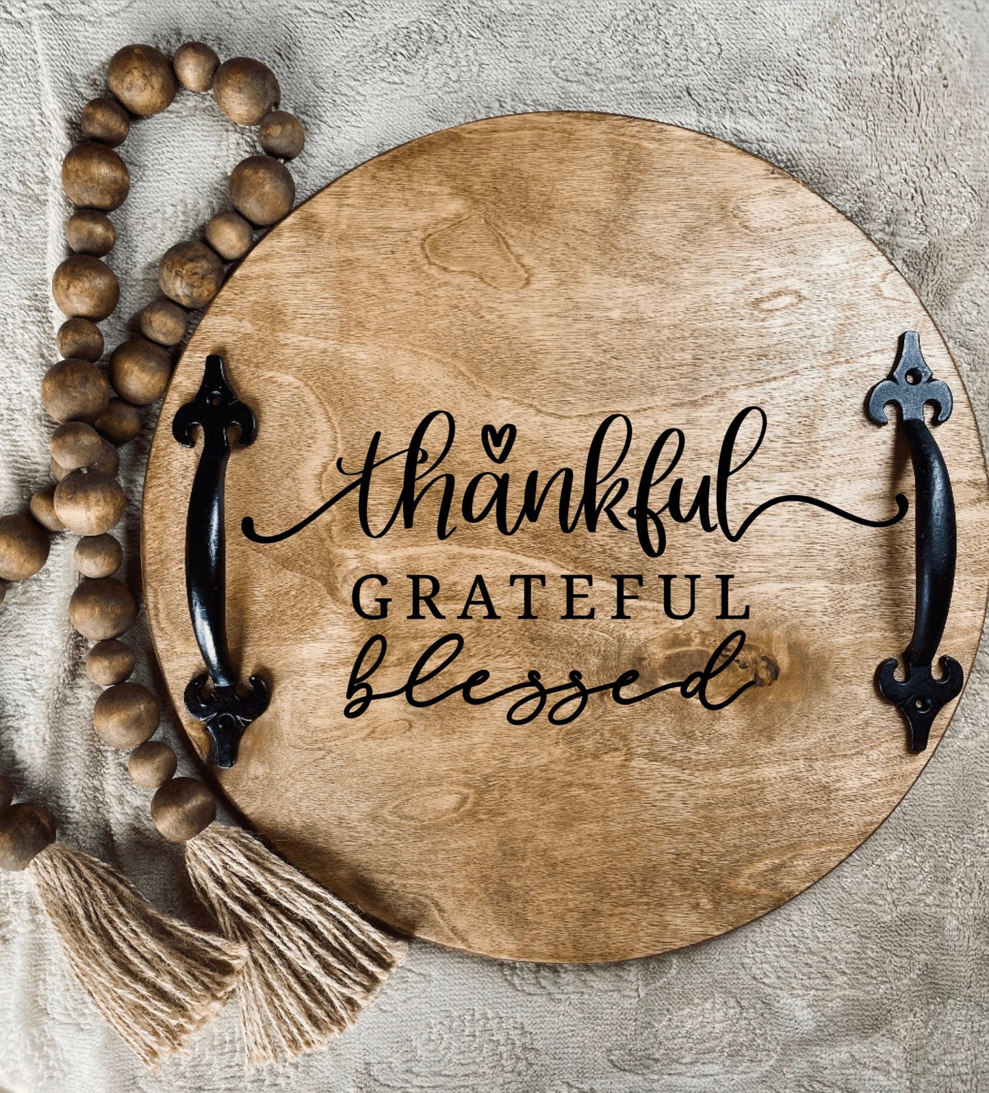Wooden Thankful Grateful Blessed Tray