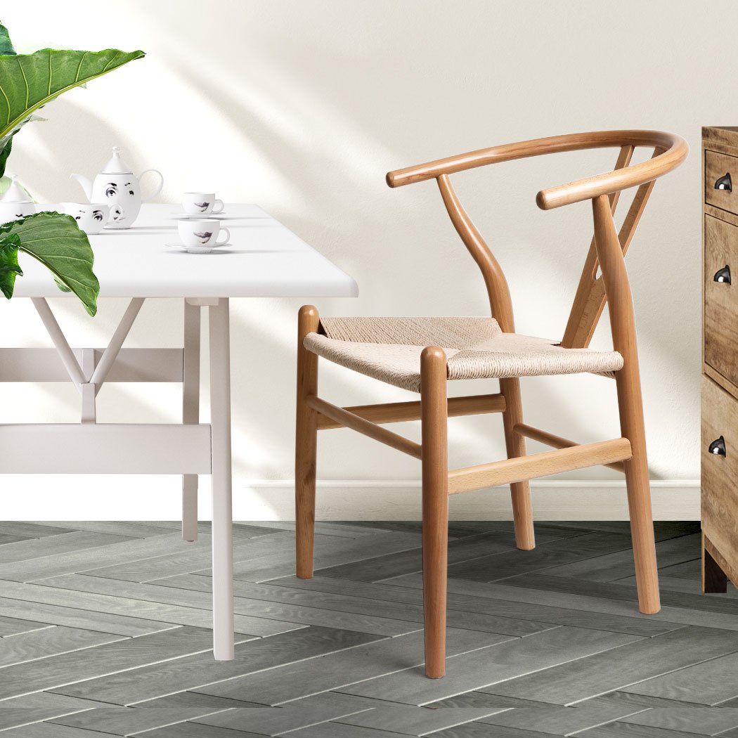 Wooden Dining Chairs With Rattan Seat - Set of 2