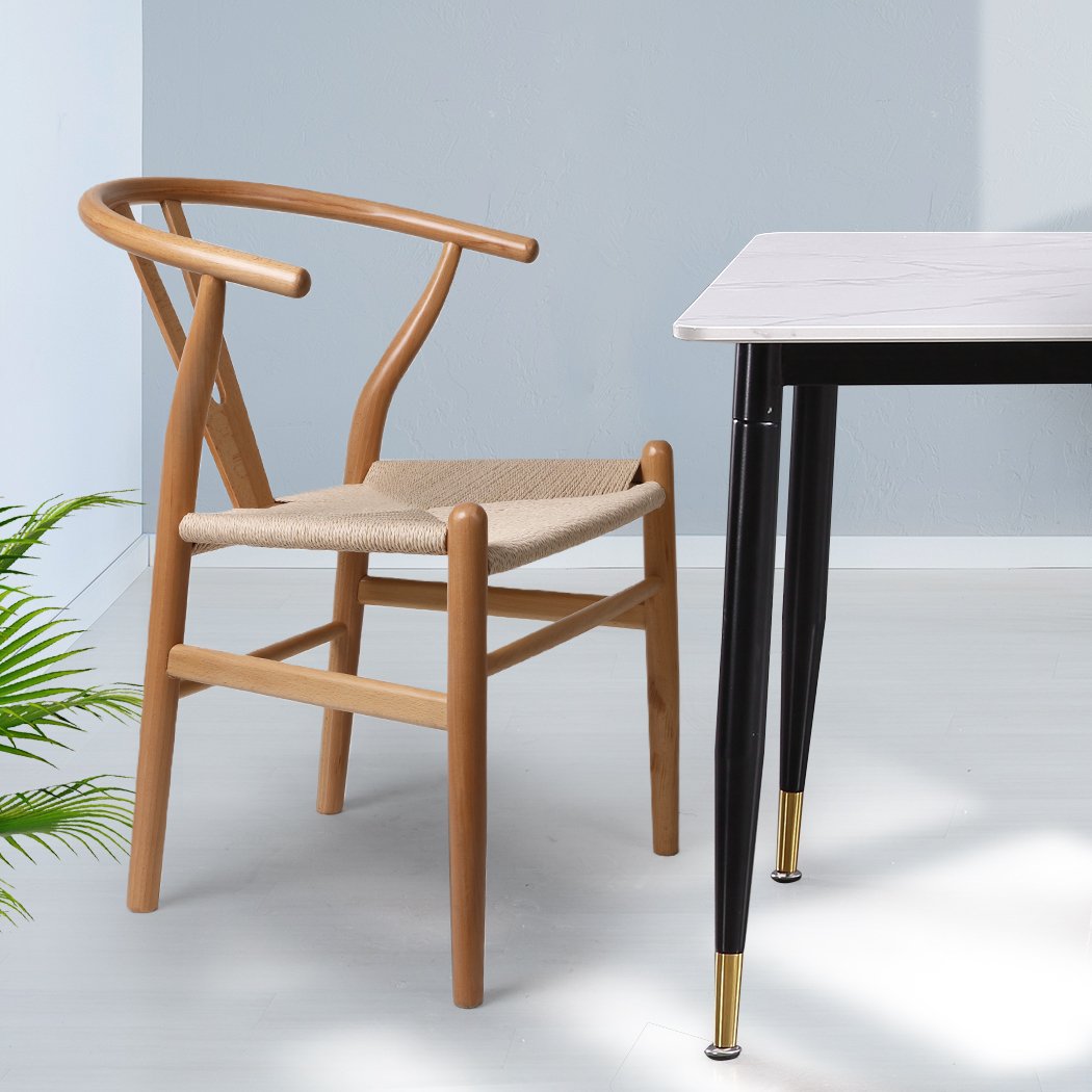 Wooden Dining Chairs With Rattan Seat - Set of 2