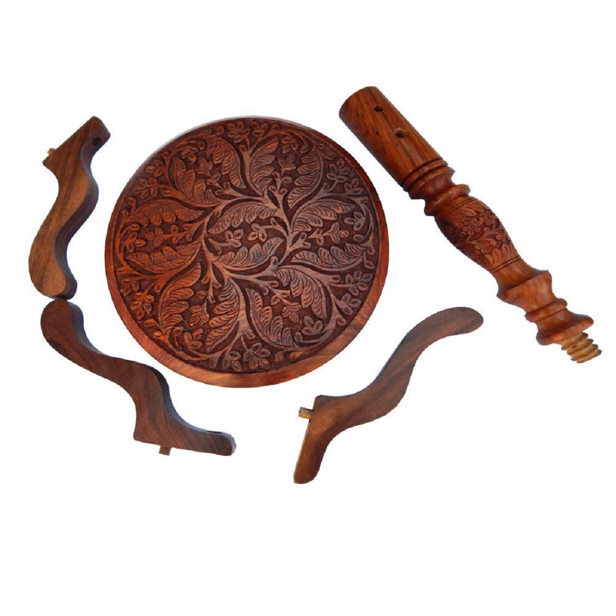 Sheesham Wood Table with Handcrafted Leaf Design