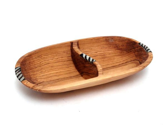 Olive-wood Oval Divided Salad/Fruit African Bowl