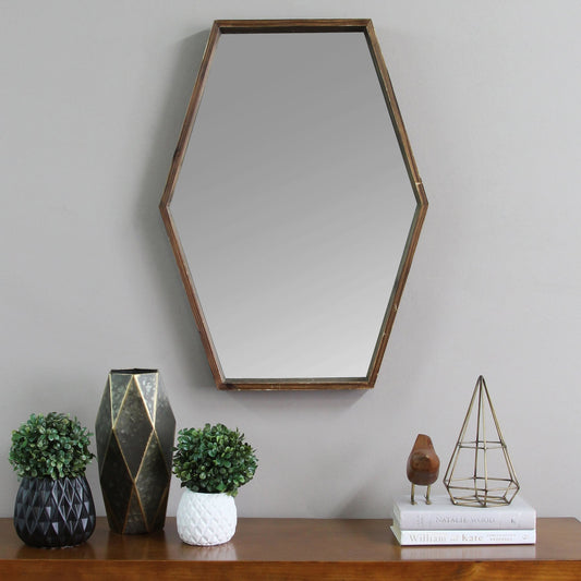 Dark Fir Wood Hexagonal Frame Wall Mirror