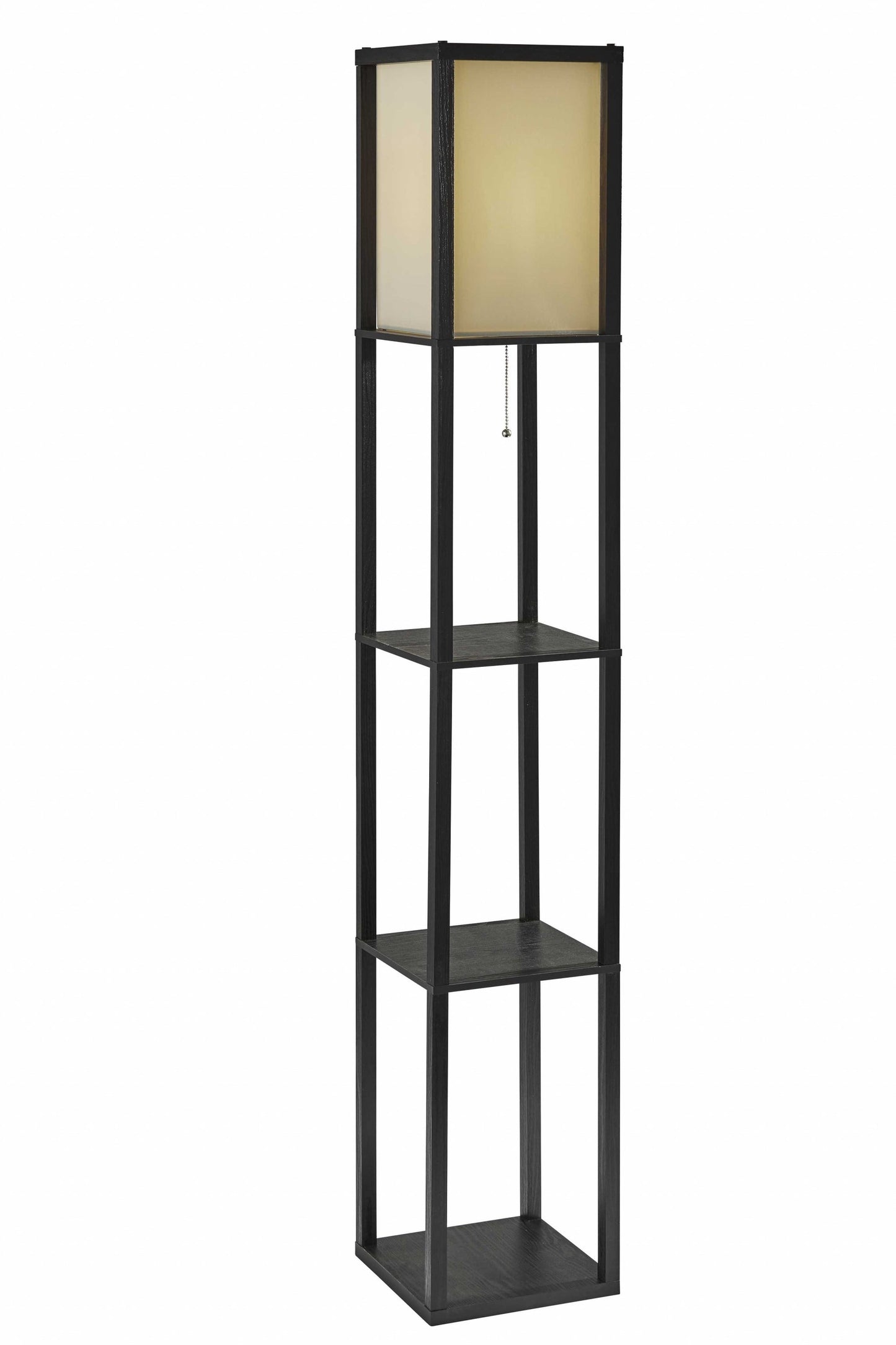 63" Black And White Solid Wood Column Floor Lamp With White Fabric