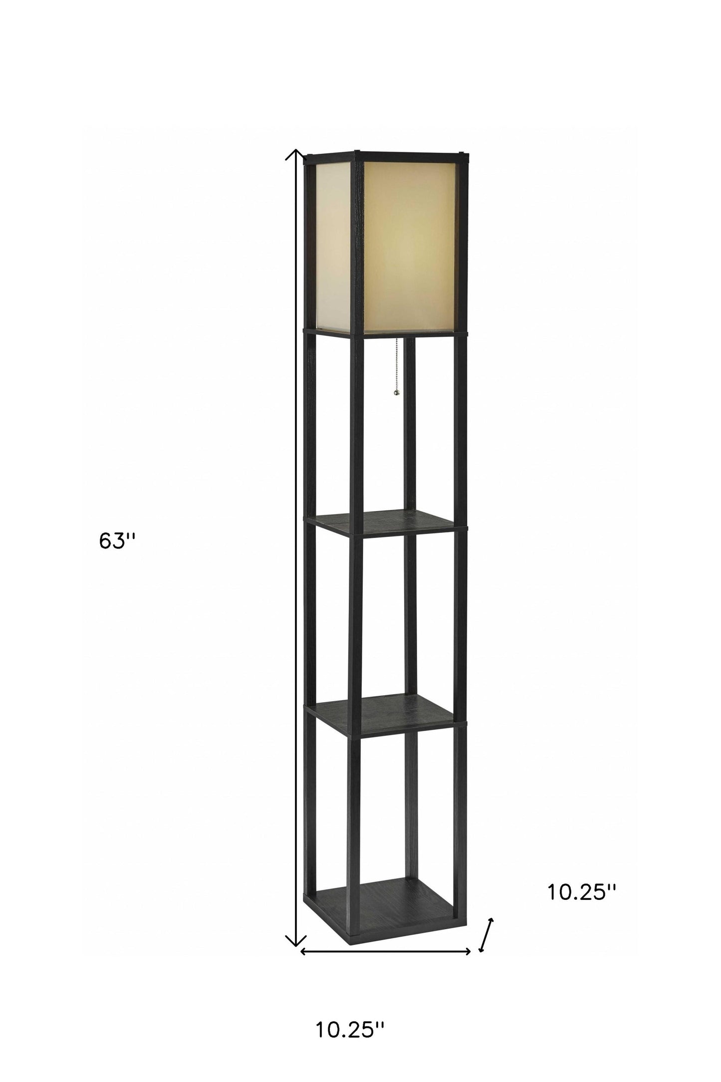 63" Black And White Solid Wood Column Floor Lamp With White Fabric