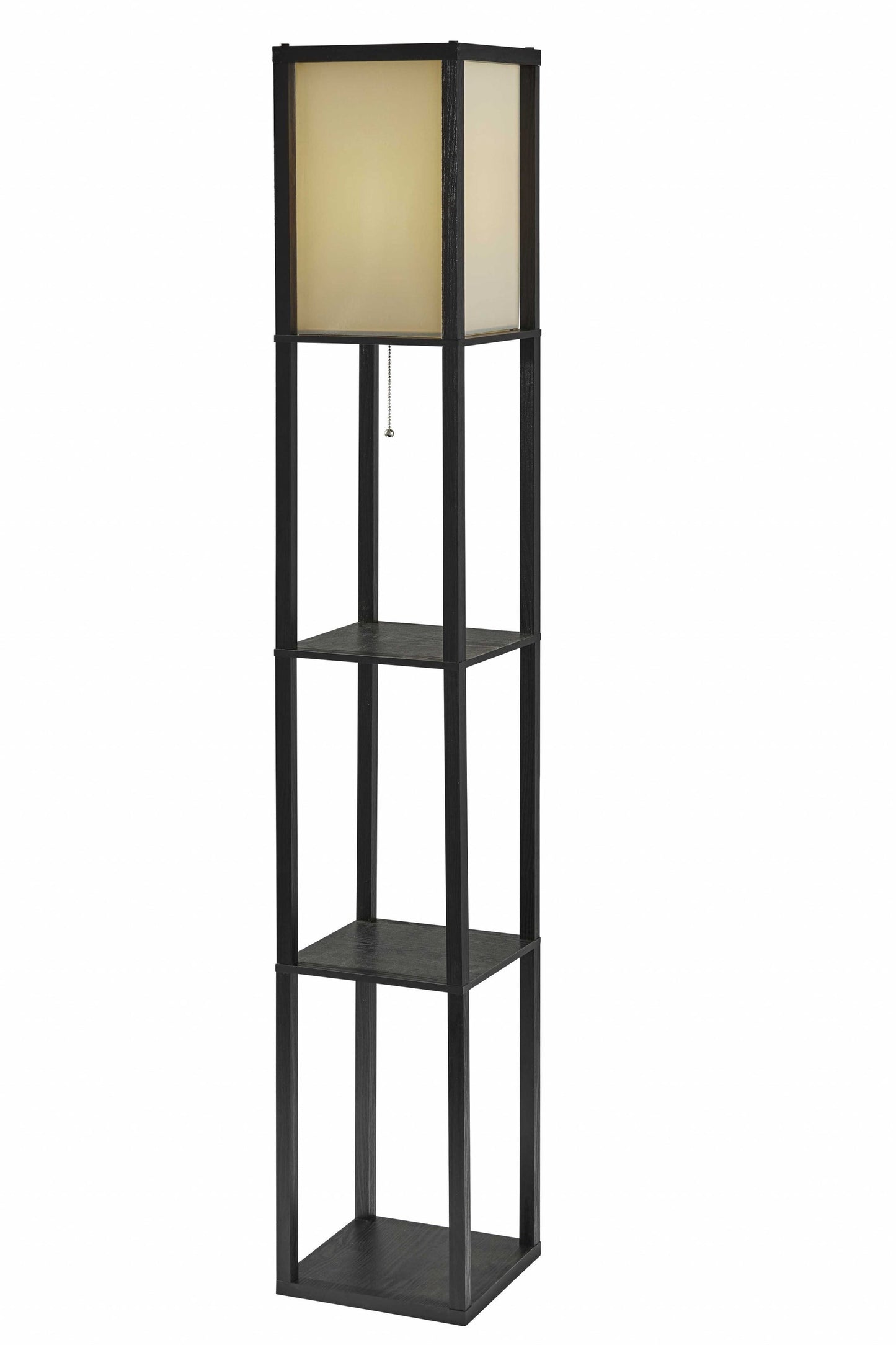 63" Black And White Solid Wood Column Floor Lamp With White Fabric