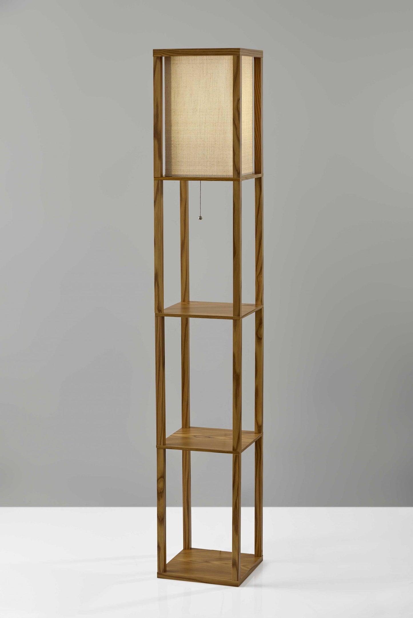 63" Black And White Solid Wood Column Floor Lamp With White Fabric
